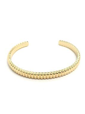 J CREW BRACELET Gold Tone Cuff Ribbed Textured Open Bangle Minimalist Modern